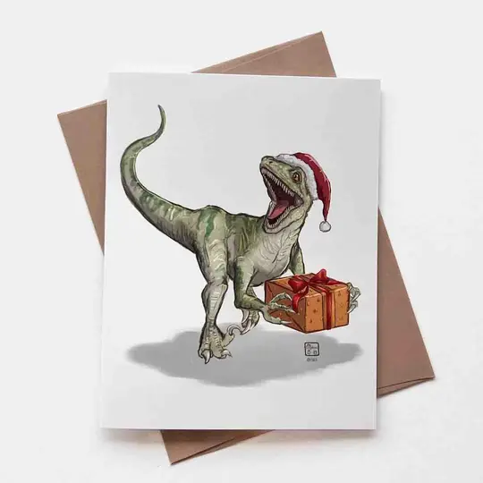 Velociraptor Christmas Card, Wholesale 6 Pack