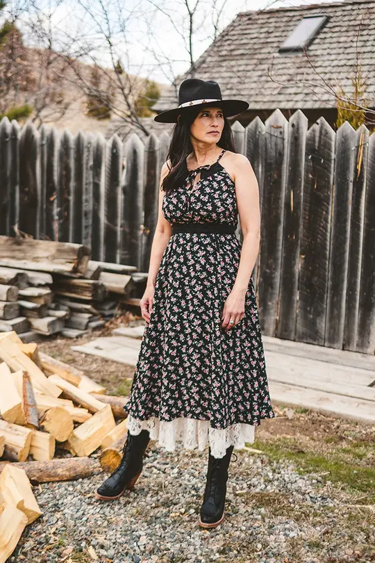 Sleeveless Rosemary Dress in Whippoorwill-Large Left!