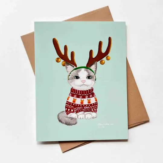 Grumpy Reindeer Kitty Card, Wholesale 6 Pack