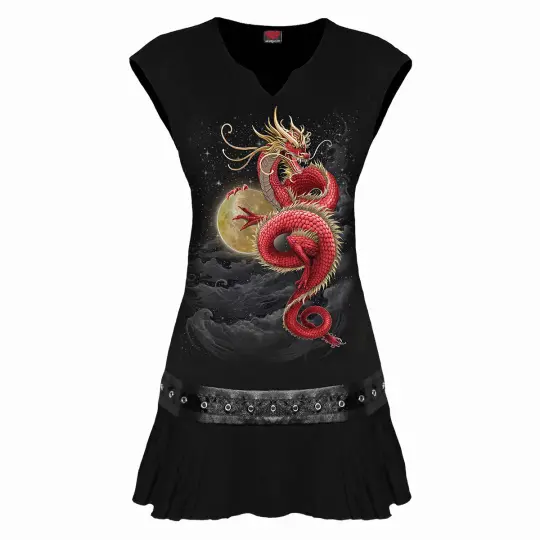 SHENLONG Stud Waist Mini Dress Black - Gothic Mini Dress