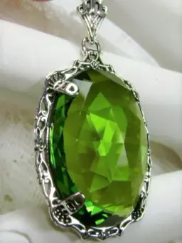 Green Peridot Pendant, Victorian Reproduction Pendant Necklace, Bubble P10