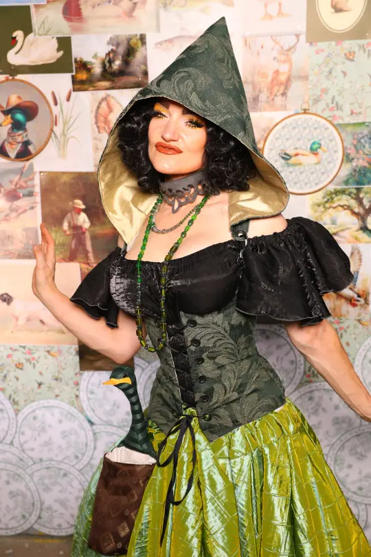 Petite Vixen Underbust Corset w/Hood in Forest Scroll - The Fowl Majesty Collection