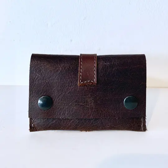 Two-tone Dark Brown Leather Card Case/ Business Card Holder