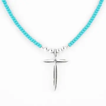 Simple Silver Turquoise Cross Necklace