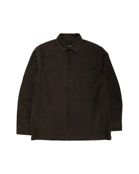 evan kinori Flat Hem Shirt Yarn Dyed Cotton Yak Brown/Black