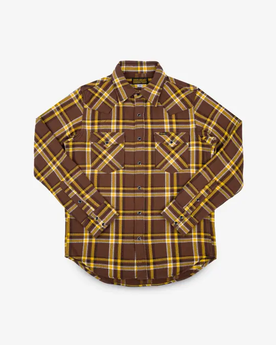 Ultra Heavy Flannel Crazy Check Western Shirt - Brown