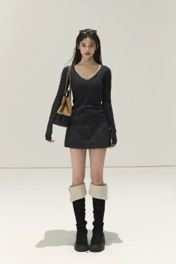 Summer New Arrival Sparkly Knit Mini Dress Women V-Neck Lace Patchwork Slim Dress R9371