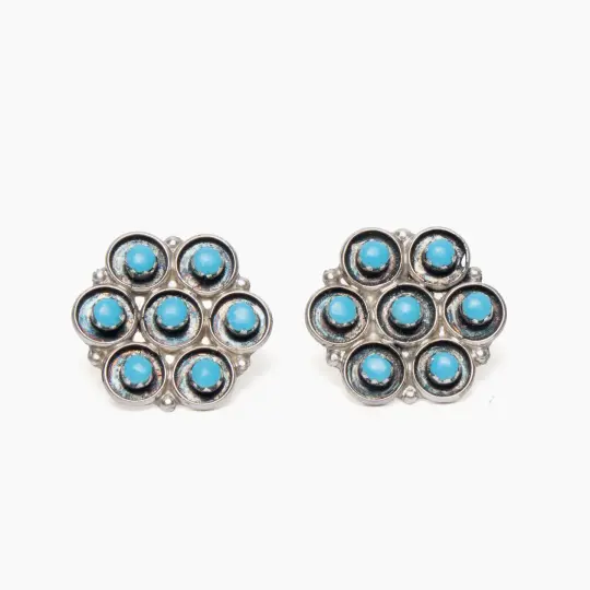 Marlinda Booqua Zuni Turquoise Cluster Stud Earrings