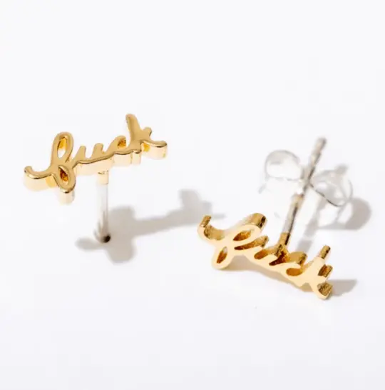 F*ck Stud Earrings in 14k Gold Plate