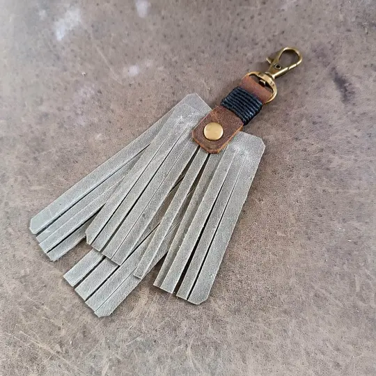 Gray Abstract Layered Fringe Bag Charm