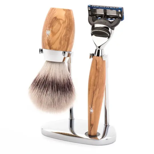MÜHLE KOSMO 3 Pc. Shaving Set, Silvertip Fibre® Brush & Gillette® Fusion™ Razor, Olive Wood