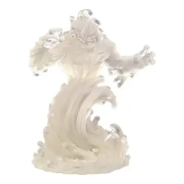 Unpainted 28mm 3D-printed clear resin water elemental rising from a curling breaking wave with clawed hands, tabletop RPG miniature for D&D, Pathfinder & wargaming