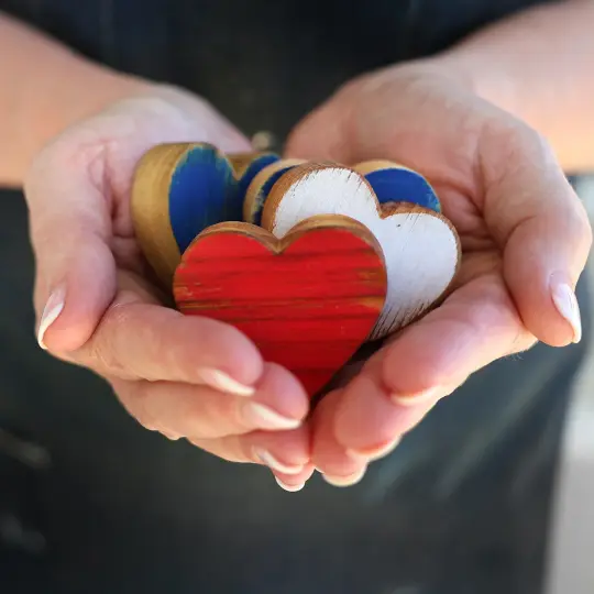 Red, White & Blue Wooden Hearts