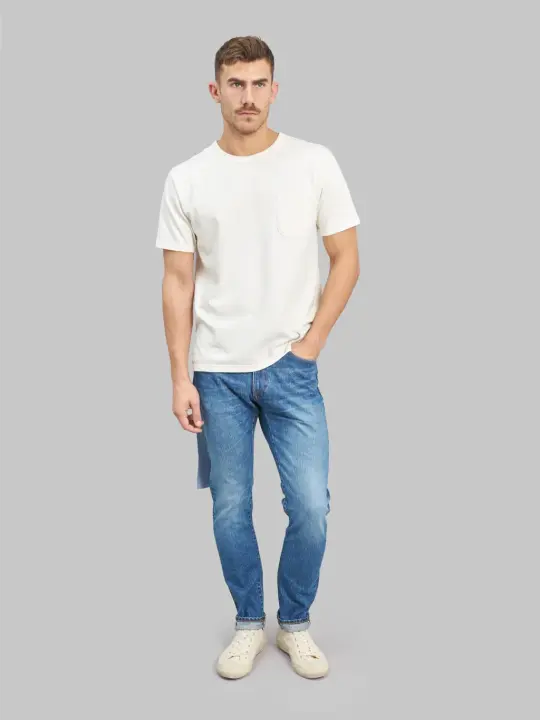 Japan Blue J201-MID 14.8oz US Cotton Stonewashed Tapered Jeans Middle Indigo