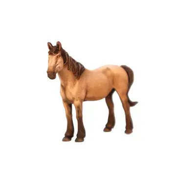 A painted tabletop miniature of a standing horse. The figure features a light tan body with contrasting dark brown coloring on its muzzle, mane, tail, and lower legs. The horse is unbased, standing directly on its hooves, and is isolated on a white background.