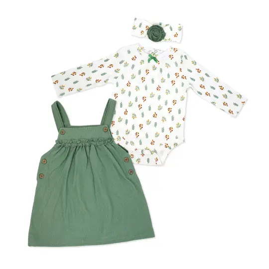Baby Mode Baby Girls 3 Piece Corduroy-Look Jumper, Bodysuit, and Headband Set, 0-3M