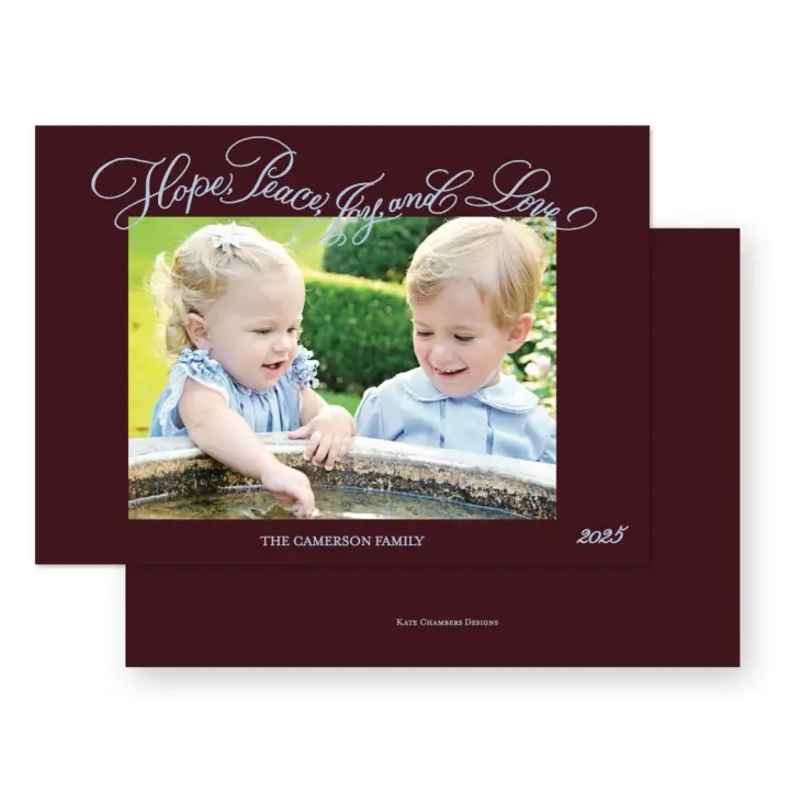 Claret and Blue "Peace, Love, Joy, Hope" Landscape Holiday Card