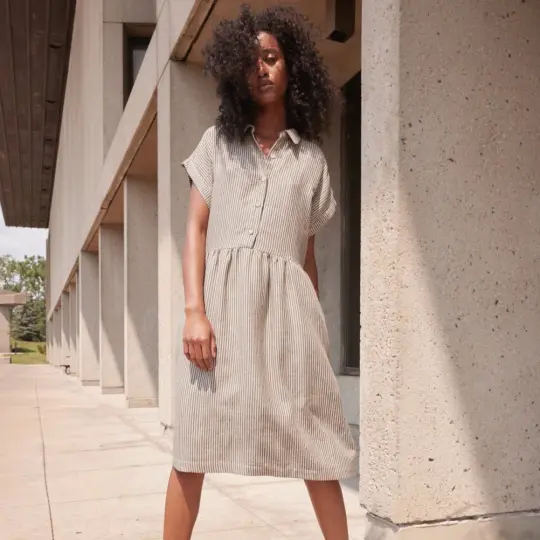 Reyna Dress in Naturel & Noir