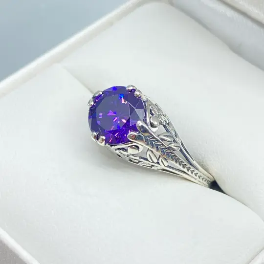 Amethyst Ring, Size 8, CZ Gem, Deco 2Fleur, Victorian Revival Jewelry #D159 - Ready to Ship