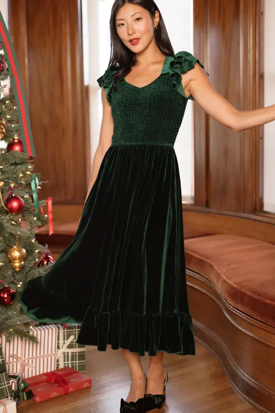 Hattie Dress in Emerald Velvet