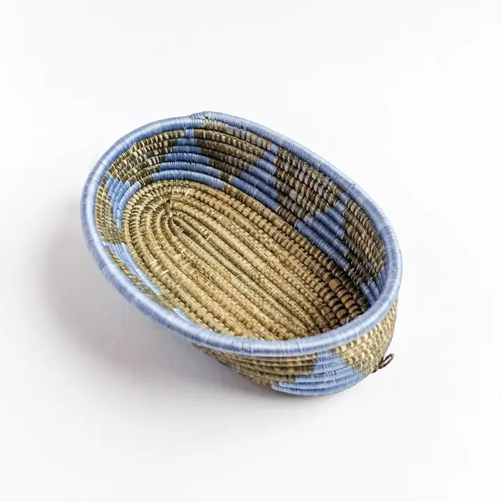Oval Basket in Olive and Blue
