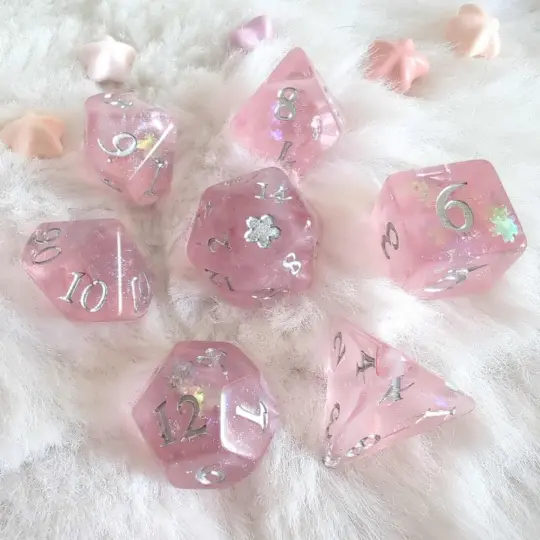 Cherry Blossom Dice Set – 11-Piece Spring Pink DnD Dice | Fennek & Finch