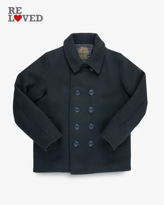 Water Repellent Melton Wool Pea Coat - Black (IHW-14) Size Small