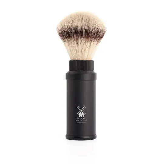 MÜHLE TRAVEL Shaving Brush, Silvertip Fibre®, Black Anodized Aluminum