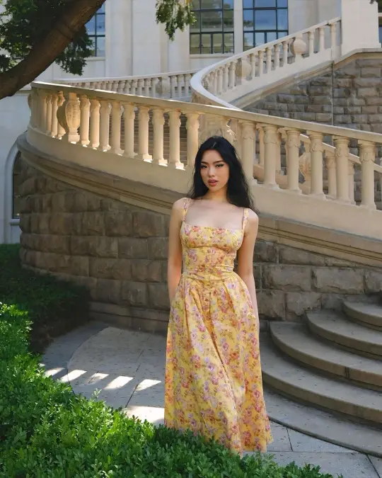 CottageCore Floral Prom Gown Warm Yellow Women's Corset Maxi Birthday Dress — Fall Outfit 2026 New RS3065