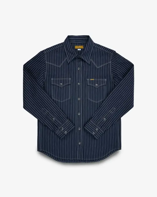8.5oz Herringbone Stripe Western Shirt - Indigo