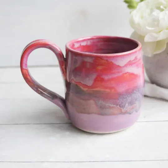 Handmade Pottery Mug in Pink and Purple Glazes, 14 Ounce