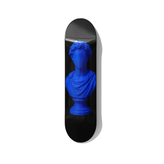 Blueprint Bust – Blue Monochrome Skateboard Wall Art