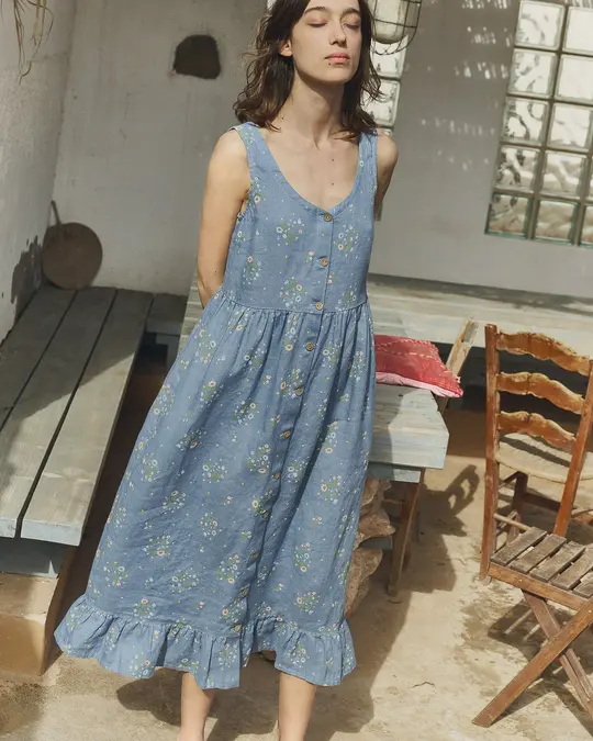 MAYA button down linen dress