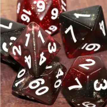 Jumping Flame Dice Set – 7-Piece Marbled Red Shimmer DnD Dice
