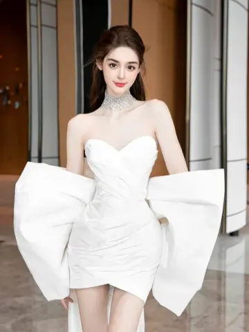 White tube top cute princess back bow design sexy mini skirt homecoming dress R4211