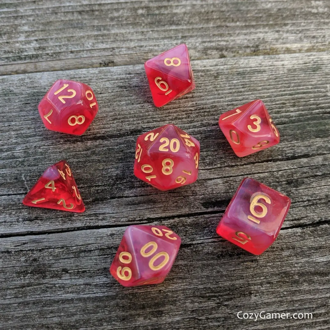 White Blood Cells Dice Set – 7-Piece Red White Semi-Translucent Acrylic DnD