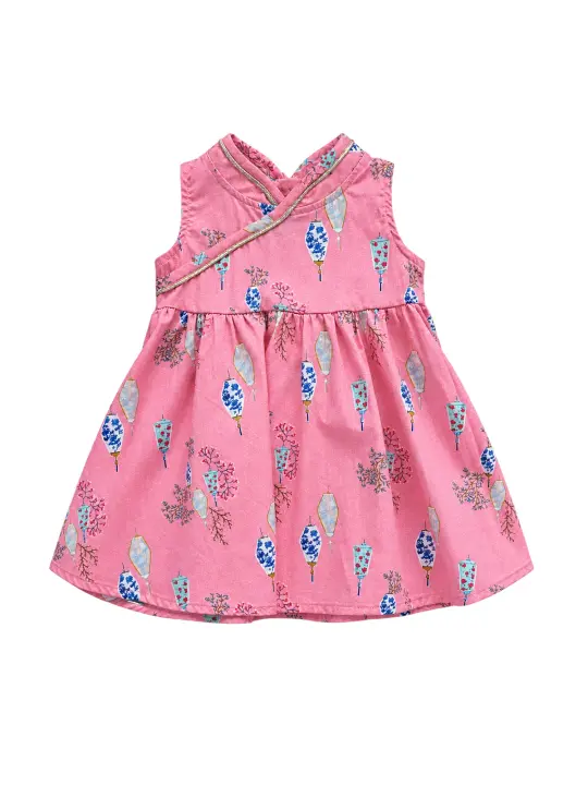 Flare Cheongsam - Pink Floral Lanterns
