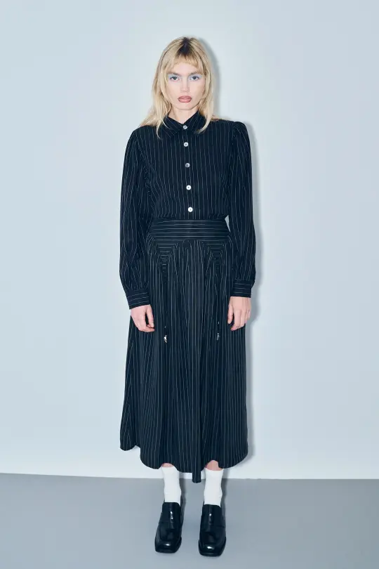 Garter Skirt Tencel Stripe Black