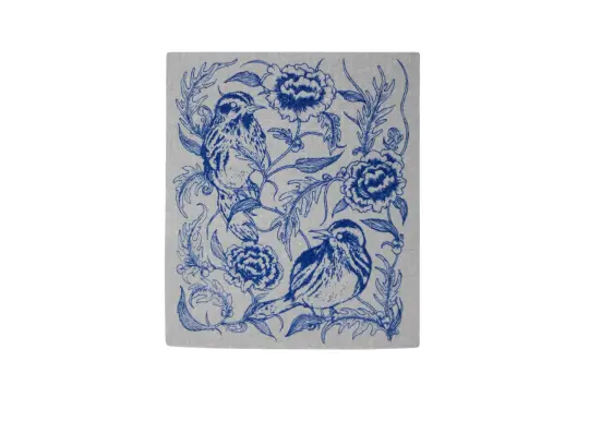 Grey Bird and Floral Swedish Dishcloth