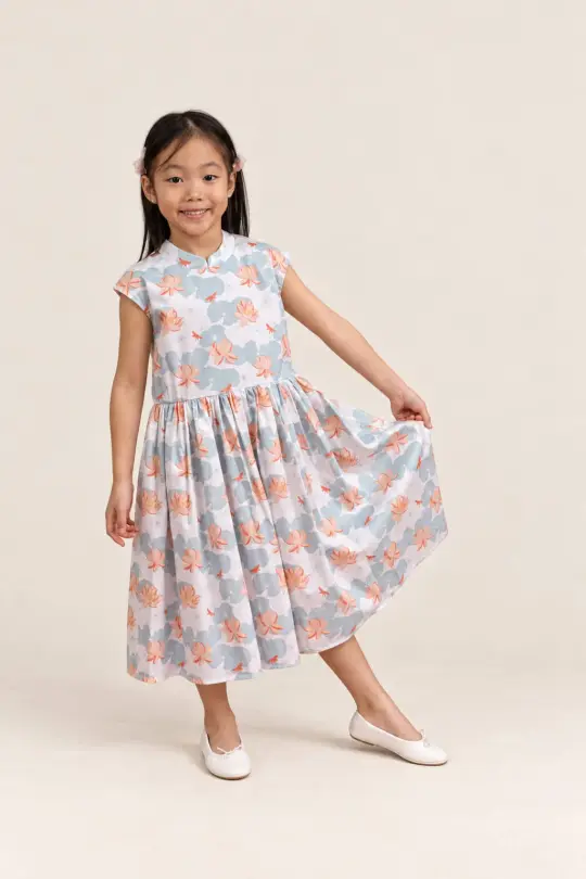 Twirly Cheongsam - Teal Lotus