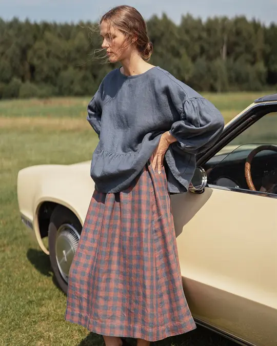 SION gathered linen skirt