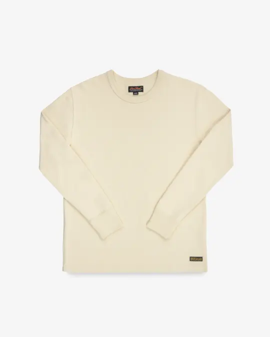 11oz Cotton Knit Long Sleeved Crew Neck Sweater - Cream