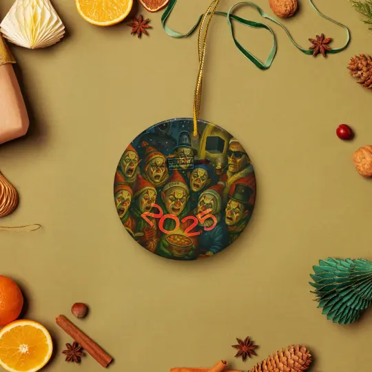 Keepsake Clown Fruit Cake 2025 Holiday Ceramic Ornament | Dbl Sided!