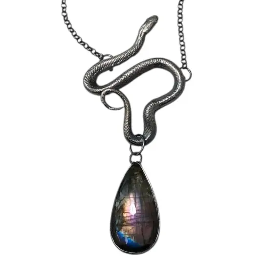 Sterling Serpent Snake Pendant with Purple Labradorite