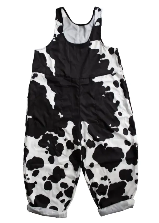 XS Cow Print Dungarees in Blue
