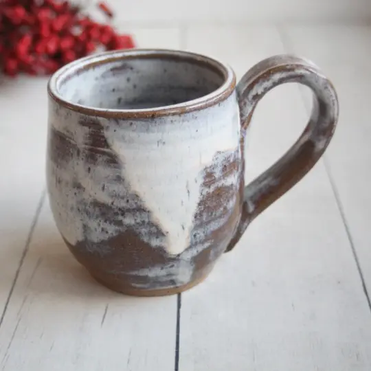 Rustic Pottery Mug in Marshmallow Glaze, 14 oz. Handcrafted Coffee Cup, Made in USA