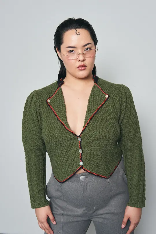 Moss Green Cotton blend Cardigan