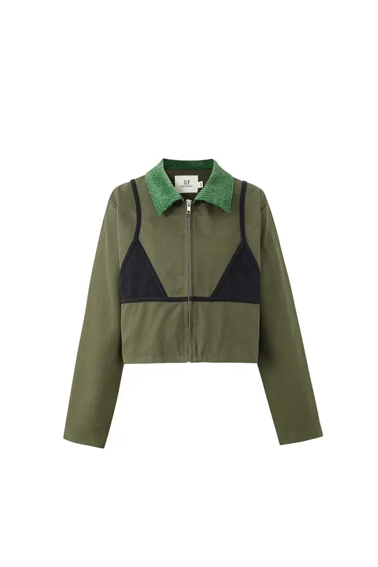4 left - Bikini Bod Canvas Construction Crop Jacket Moss/Black