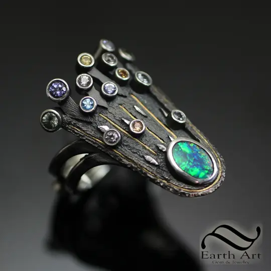 The Opal Comet Ring - Sterling and 22k