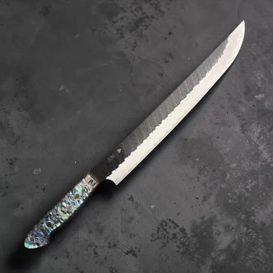 Nigara Hamono SG2 Kurouchi Tsuchime Sujihiki 300mm with Abalone Western Handle